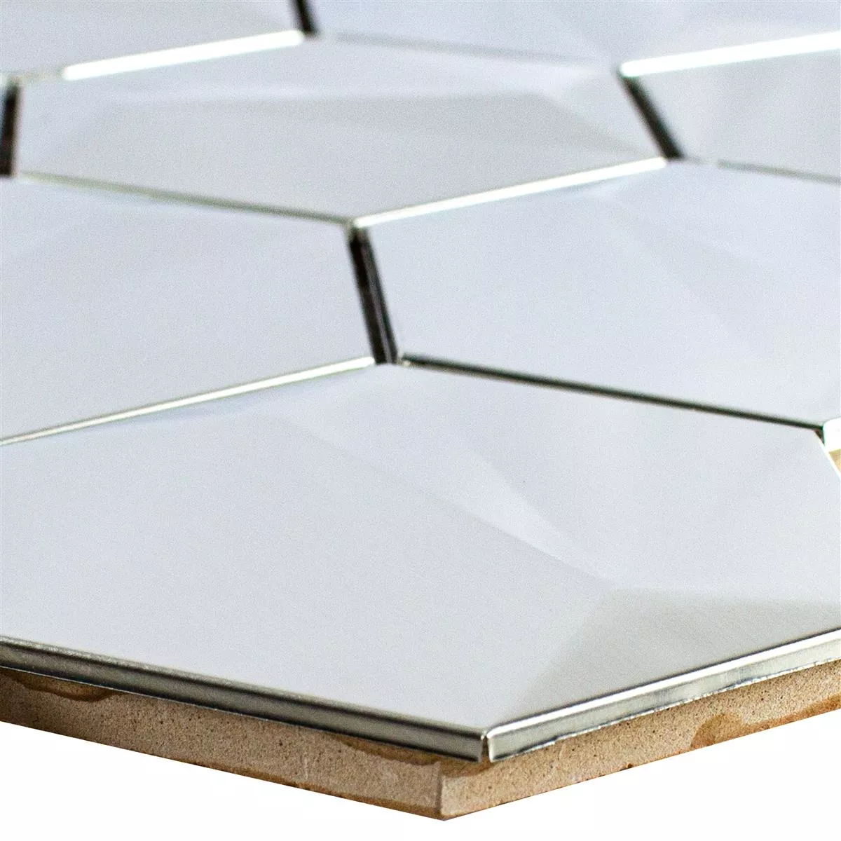 Edelstahl Mosaikfliesen Durango Hexagon 3D Silber 3 Edelstahl Mosaikfliesen Durango Hexagon 3D Silber