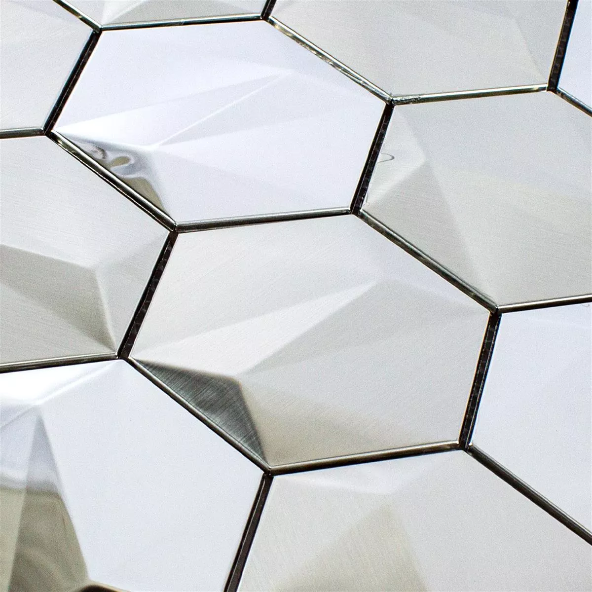 Edelstahl Mosaikfliesen Durango Hexagon 3D Silber 4 Edelstahl Mosaikfliesen Durango Hexagon 3D Silber – Bild 2