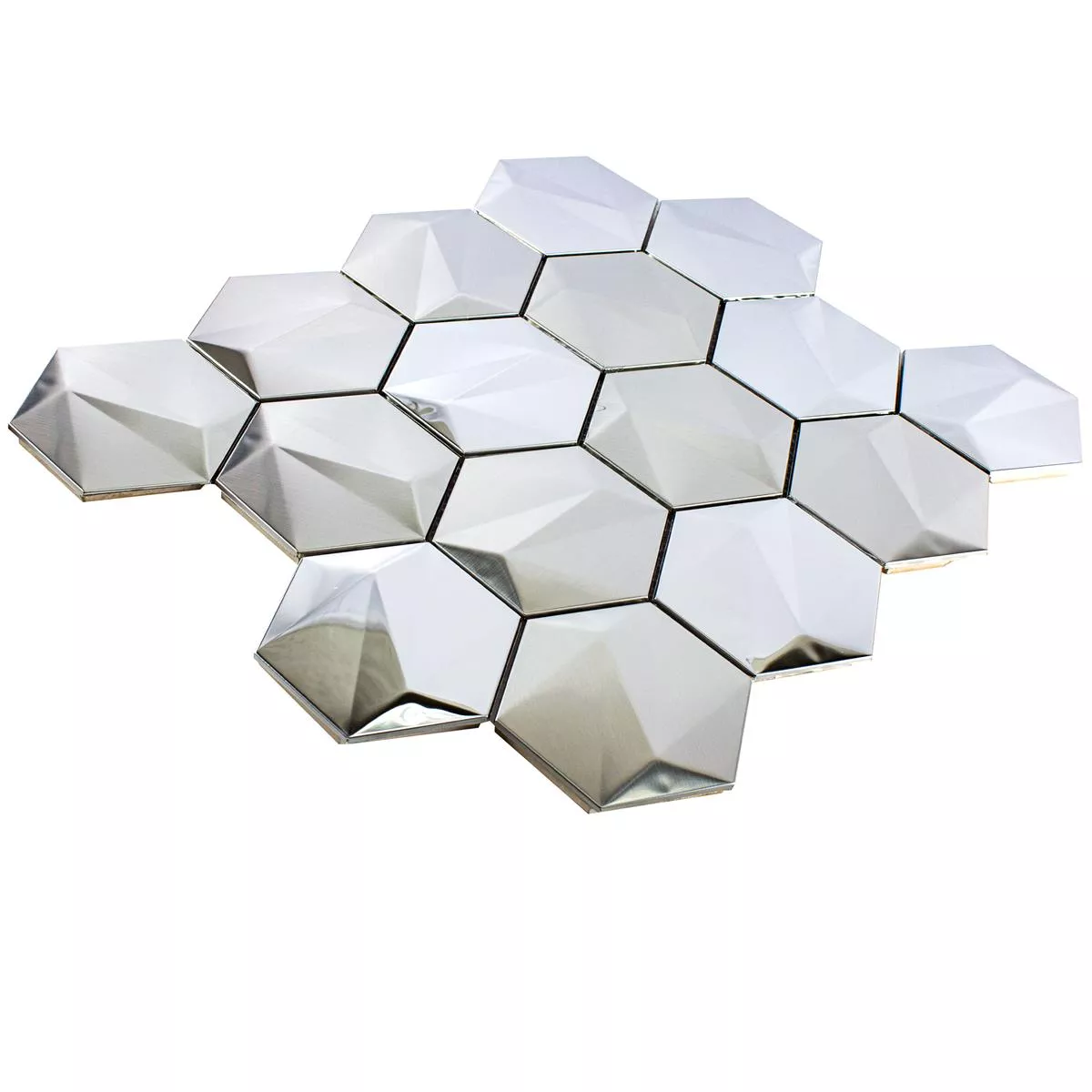 Edelstahl Mosaikfliesen Durango Hexagon 3D Silber 5 Edelstahl Mosaikfliesen Durango Hexagon 3D Silber – Bild 3