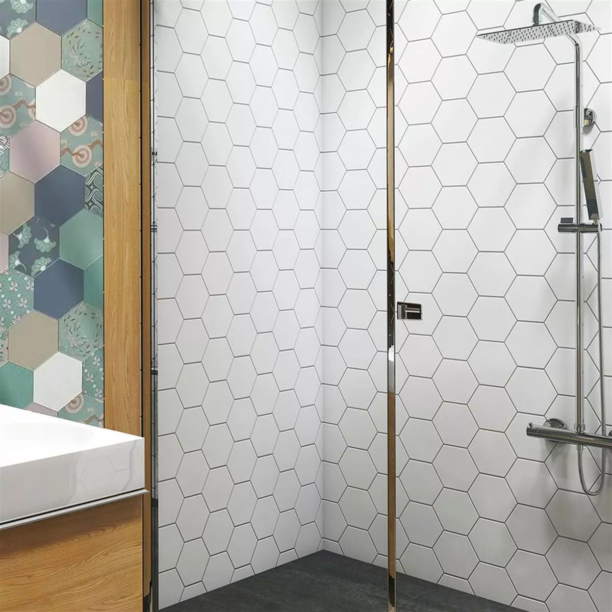 Feinsteinzeug Fliesen Modena Hexagon Uni Weiß 6 Feinsteinzeug Fliesen Modena Hexagon Uni Weiß – Bild 4