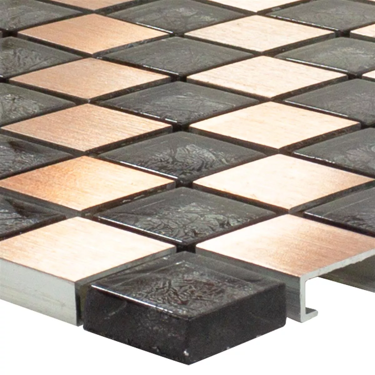 Glas Aluminium Mosaik Fliesen Eldorien Kupfer-Grau 3 Glas Aluminium Mosaik Fliesen Eldorien Kupfer-Grau