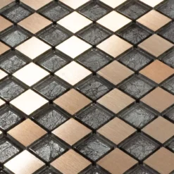 Alternative view of Glas Aluminium Mosaik Fliesen Eldorien Kupfer-Grau
