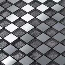 Alternative view of Glas Aluminium Mosaik Fliesen Eldorien Silber-Grau