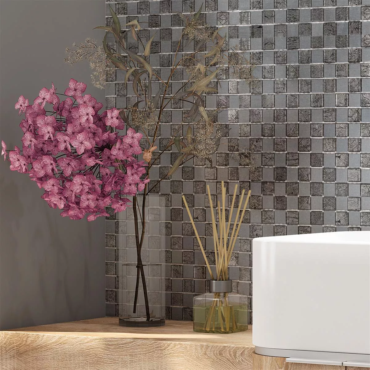 Glas Aluminium Mosaik Fliesen Eldorien Silber-Grau 9 Glas Aluminium Mosaik Fliesen Eldorien Silber-Grau – Bild 7