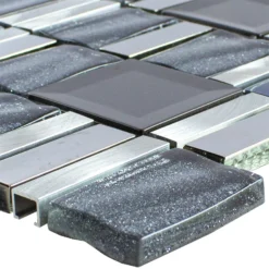 Glas Aluminium Mosaik LaCrosse Schwarz Grau Silber