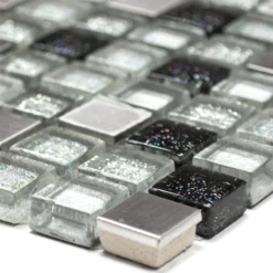 Glas Edelstahl Metall Mosaikfliesen Silber Schwarz