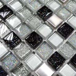 Alternative view of Glas Edelstahl Metall Mosaikfliesen Silber Schwarz