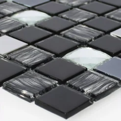 Glas Edelstahl Mosaik Amasya Selbstklebend Schwarz Silber