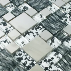Alternative view of Glas Edelstahl Mosaik Rio Schwarz Silber Weiss