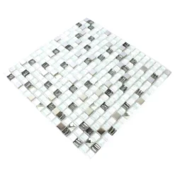 Glas Edelstahl Mosaikfliesen Admont Weiss 15 -Mosafil Shop glas edelstahl mosaikfliesen admont weiss 15 3 19
