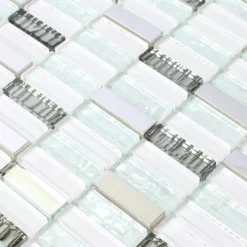 Alternative view of Glas Edelstahl Mosaikfliesen Admont Weiss Stick