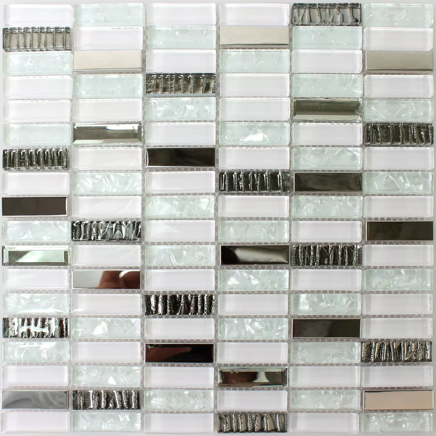 Glas Edelstahl Mosaikfliesen Admont Weiss Stick 6 Glas Edelstahl Mosaikfliesen Admont Weiss Stick – Bild 4