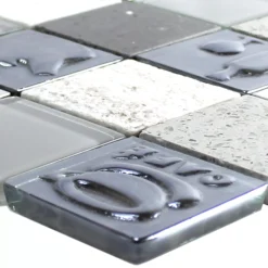 Glas Edelstahl Naturstein Mosaikfliesen Emporia Grau Silber