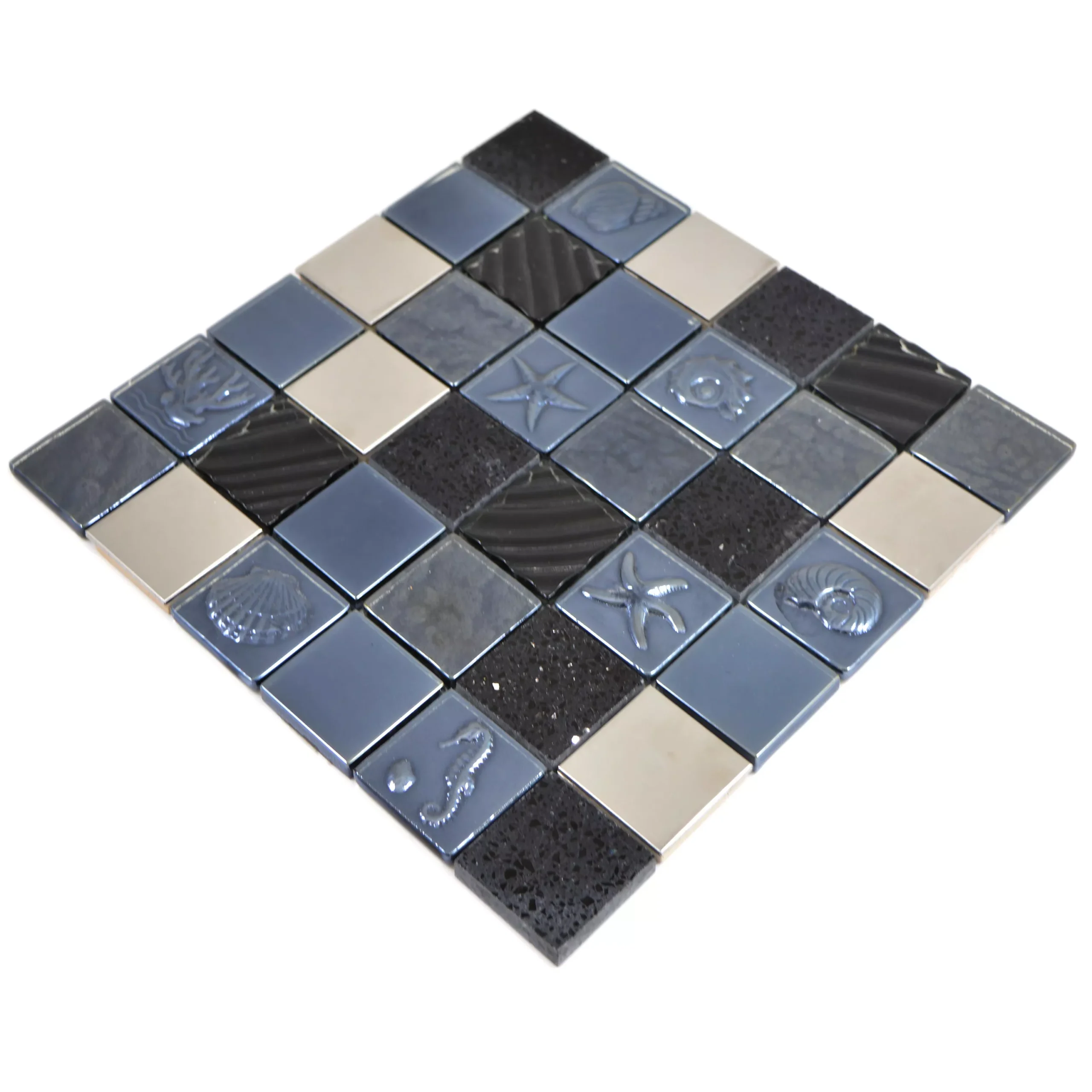 Glas Edelstahl Naturstein Mosaikfliesen Emporia Schwarz Silber 5 Glas Edelstahl Naturstein Mosaikfliesen Emporia Schwarz Silber – Bild 3