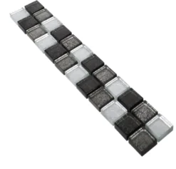 Glas Fliesenbordüre Johnstown Schwarz Silber Q23