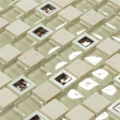 Alternative view of Glas Kunststoff Naturstein Mosaik Lunaquell Beige