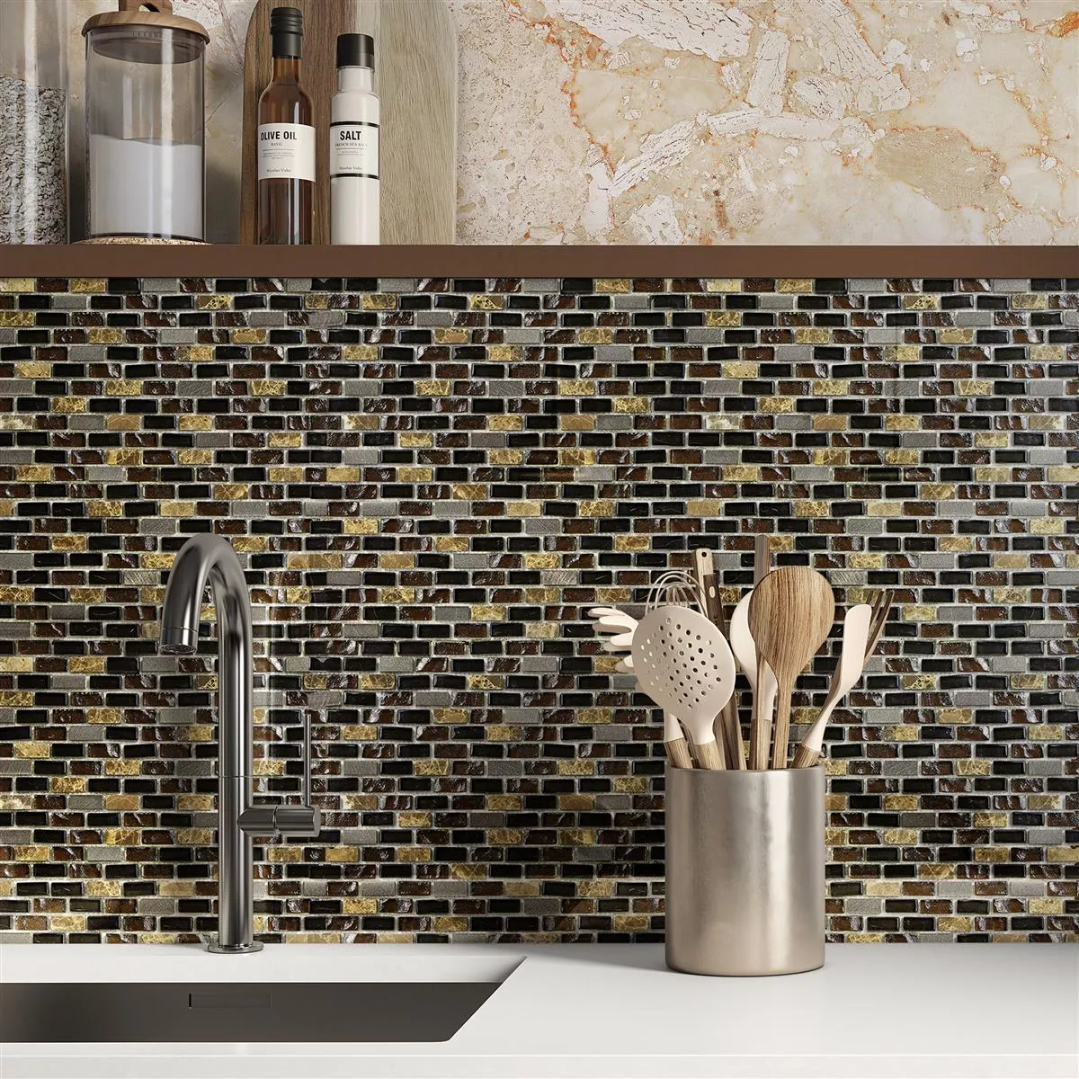 Glas Marmor Aluminium Mosaikfliesen Patterson Braun Mix 9 Glas Marmor Aluminium Mosaikfliesen Patterson Braun Mix – Bild 7