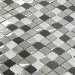Alternative view of Glas Metall Edelstahl Mosaikfliesen Stella Weiß Silber