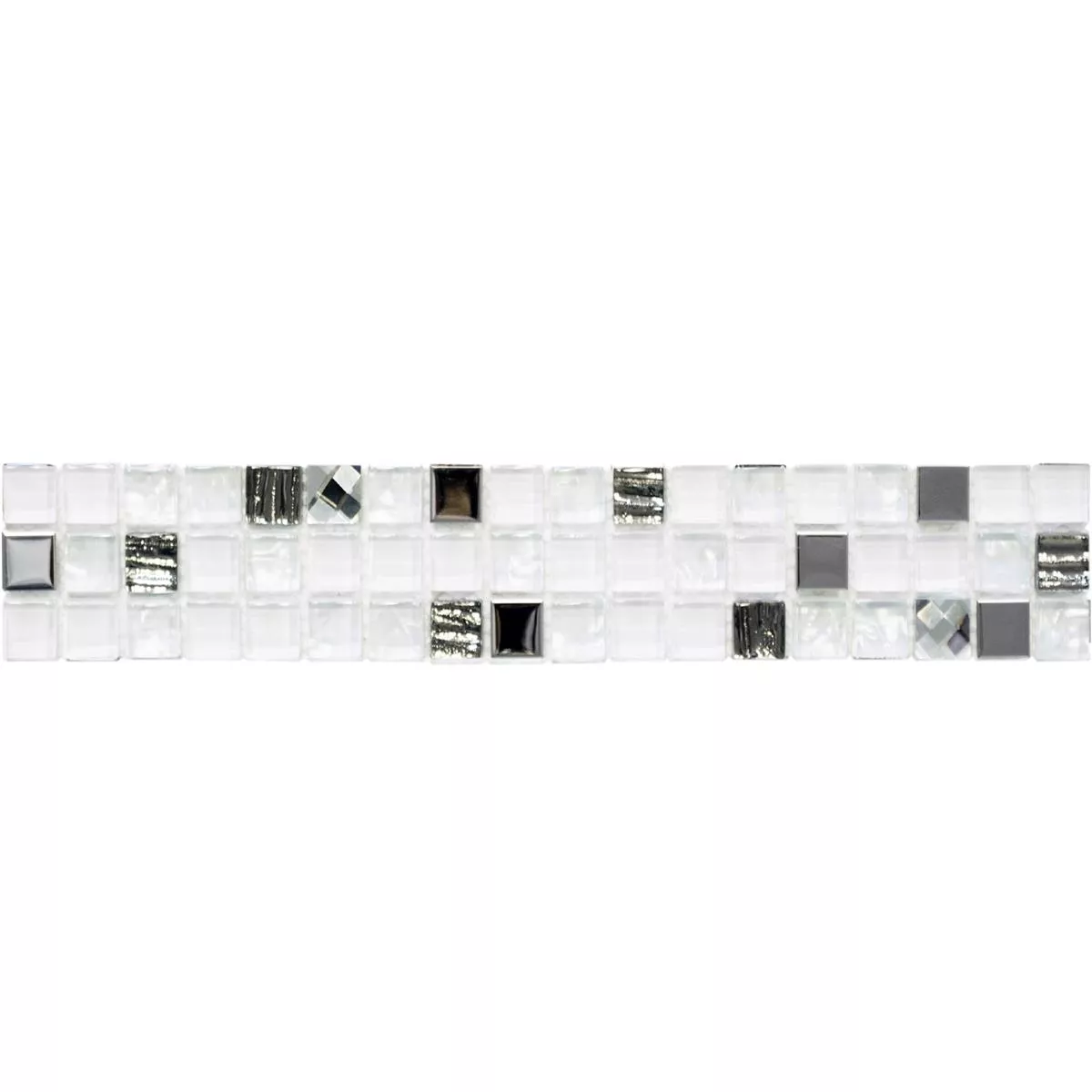 Glas Metall Mosaikbordüre Fresno Weiß Silber 4 Glas Metall Mosaikbordüre Fresno Weiß Silber – Bild 2