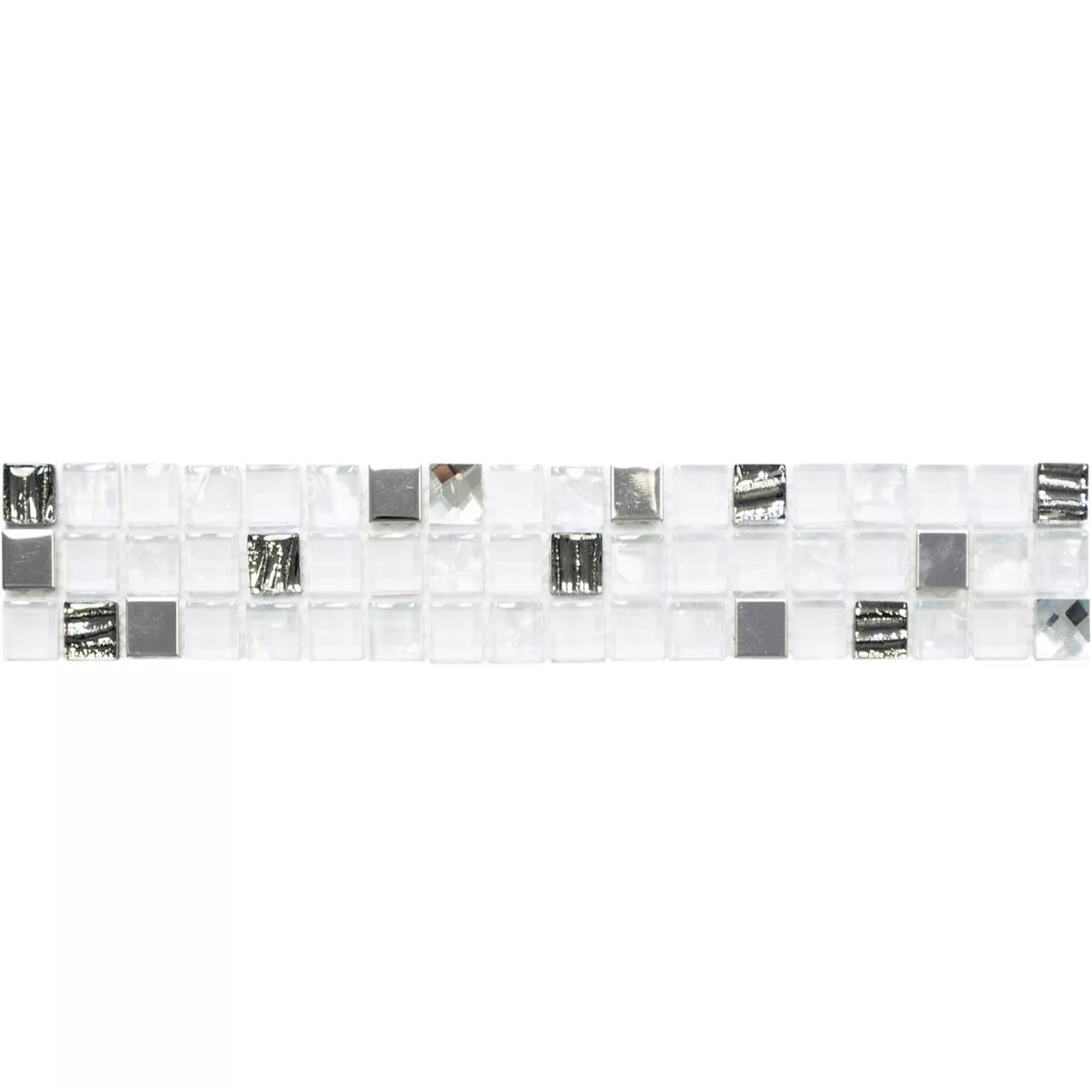 Glas Metall Mosaikbordüre Fresno Weiß Silber 5 Glas Metall Mosaikbordüre Fresno Weiß Silber – Bild 3