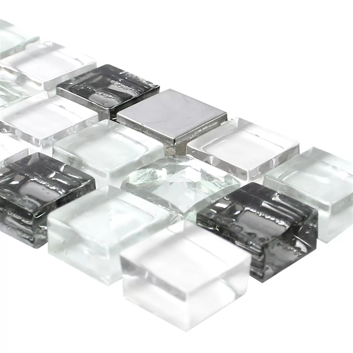Glas Metall Mosaikbordüre Fresno Weiß Silber 6 Glas Metall Mosaikbordüre Fresno Weiß Silber – Bild 4