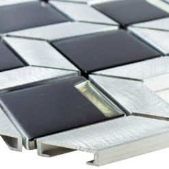 Glas Metall Mosaikfliesen Tanja Schwarz Silber Würfel