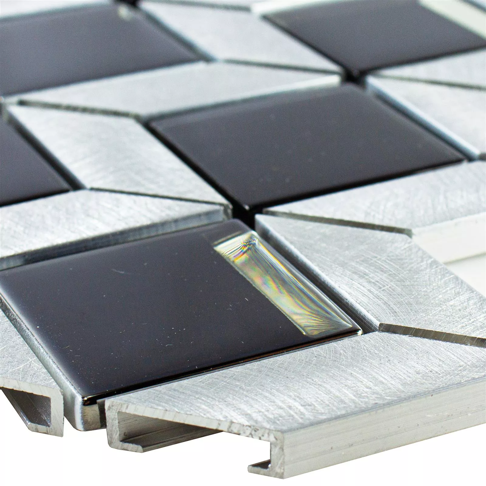 Glas Metall Mosaikfliesen Tanja Schwarz Silber Würfel 3 Glas Metall Mosaikfliesen Tanja Schwarz Silber Würfel