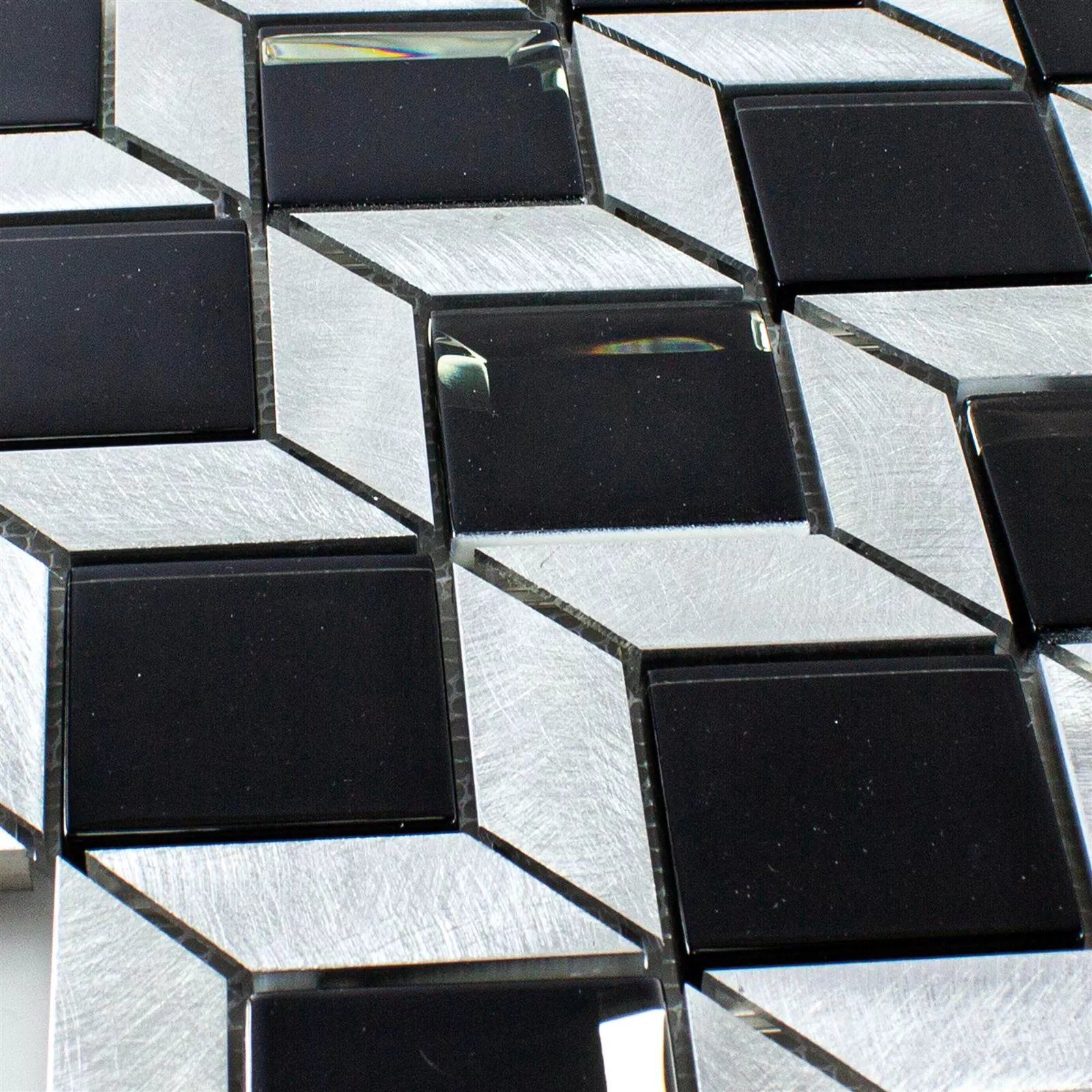 Glas Metall Mosaikfliesen Tanja Schwarz Silber Würfel 4 Glas Metall Mosaikfliesen Tanja Schwarz Silber Würfel – Bild 2