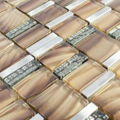 Alternative view of Glas Metall Mosaikfliesen Union Braun Silber