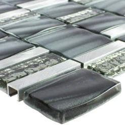 Glas Metall Mosaikfliesen Union Grau Silber