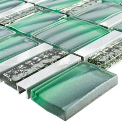 Glas Metall Mosaikfliesen Union Grün Silber