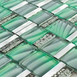 Alternative view of Glas Metall Mosaikfliesen Union Grün Silber