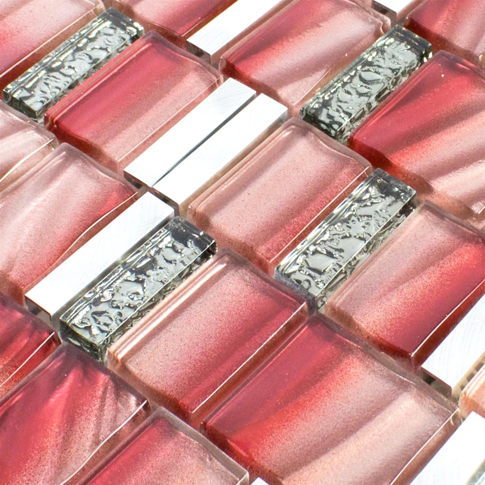 Glas Metall Mosaikfliesen Union Rot Silber 4 Glas Metall Mosaikfliesen Union Rot Silber – Bild 2