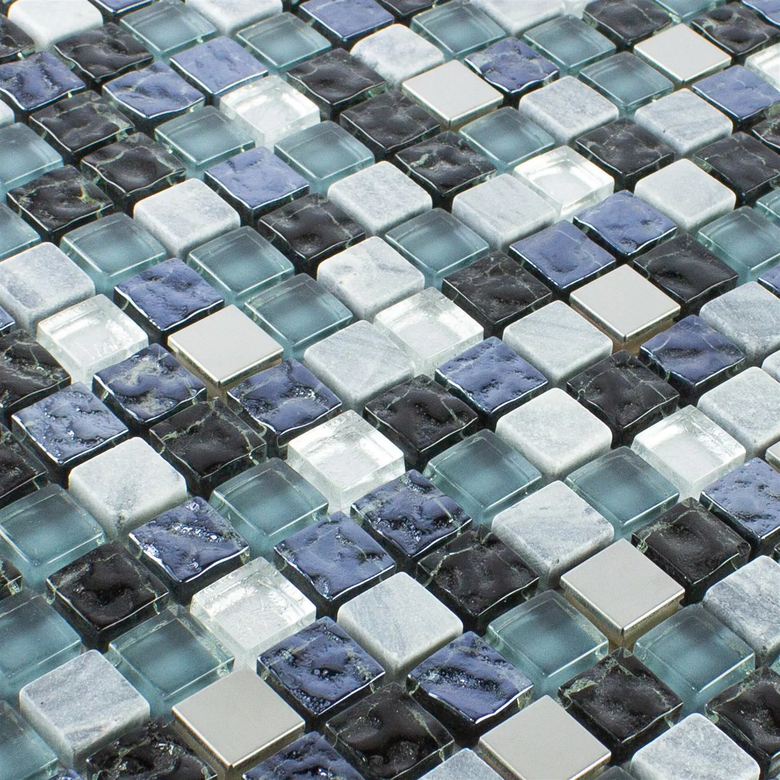 Glas Naturstein Edelstahl Mosaik Dysart Grau Blau Silber 4 Glas Naturstein Edelstahl Mosaik Dysart Grau Blau Silber – Bild 2