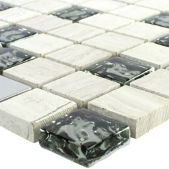 Glas Naturstein Metall Mosaikfliese Fulda Grau Silber