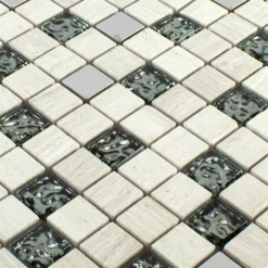 Alternative view of Glas Naturstein Metall Mosaikfliese Fulda Grau Silber