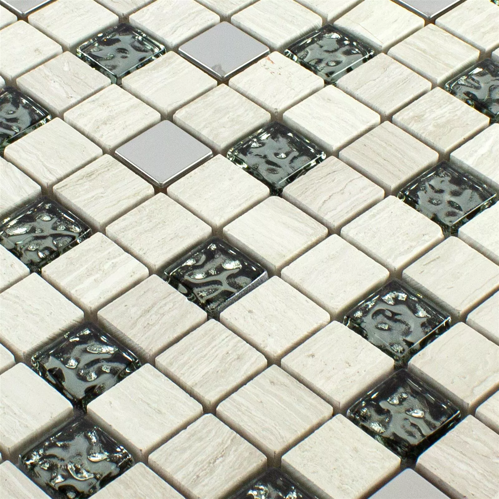 Glas Naturstein Metall Mosaikfliese Fulda Grau Silber 4 Glas Naturstein Metall Mosaikfliese Fulda Grau Silber – Bild 2