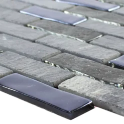 Glas Naturstein Mosaik Concetto Selbstklebend Schwarz