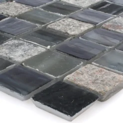 Glas Naturstein Mosaik Daily Rush Schwarz Grau