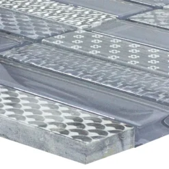Glas Naturstein Mosaik Fliesen Celestiana Ornament Brick Grau Mix