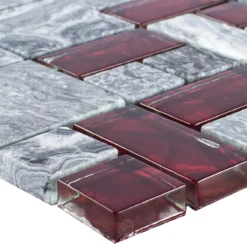 Glas Naturstein Mosaik Fliesen Grau Sinop Rot 2 Mix