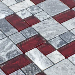 Alternative view of Glas Naturstein Mosaik Fliesen Grau Sinop Rot 2 Mix