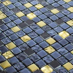 Alternative view of Glas Naturstein Mosaikfliese Cooktown Schwarz Gold
