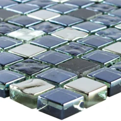 Glas Naturstein Mosaikfliese Cooktown Schwarz Silber