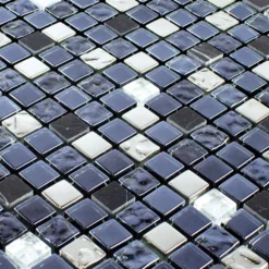 Alternative view of Glas Naturstein Mosaikfliese Cooktown Schwarz Silber