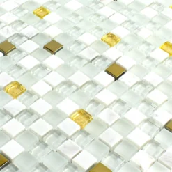 Alternative view of Glas Naturstein Mosaikfliese Maryot Weiss Gold