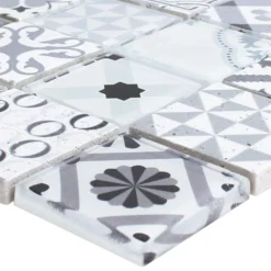 Glas Naturstein Mosaikfliesen Vintage Anopolis Weiß Grau