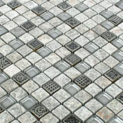 Alternative view of Glas Naturstein Resin Mosaikfliesen Zimtente Grau