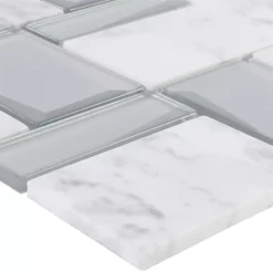 Glas Natursteinmosaik Lapseki Weiß Silber