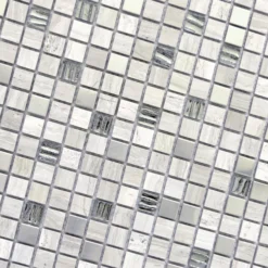 Alternative view of Glas Stein Stahl Mosaikfliesen Elektra Grau Quadrat 15